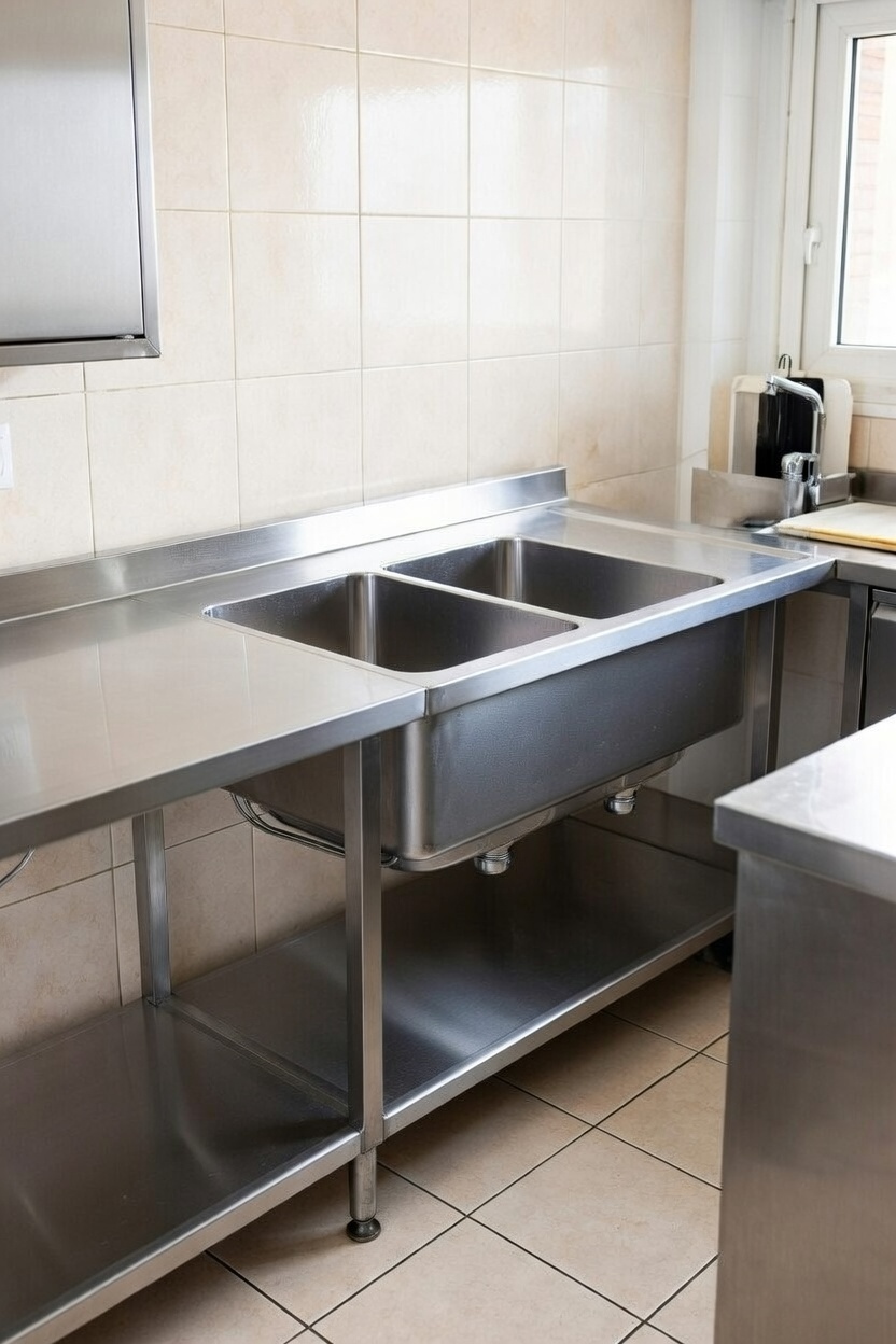 Çift Gözlü Paslanmaz Çelik Endüstriyel Evye 140 cm